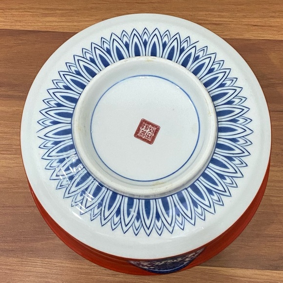 Vintage Shibata Toki Japan Hand Painted Porcelain Vibrant Orange & Blue 8” Bowl - Picture 4 of 14
